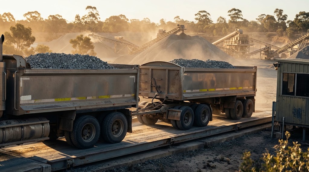 Tipper truck on a quarry weighbridge